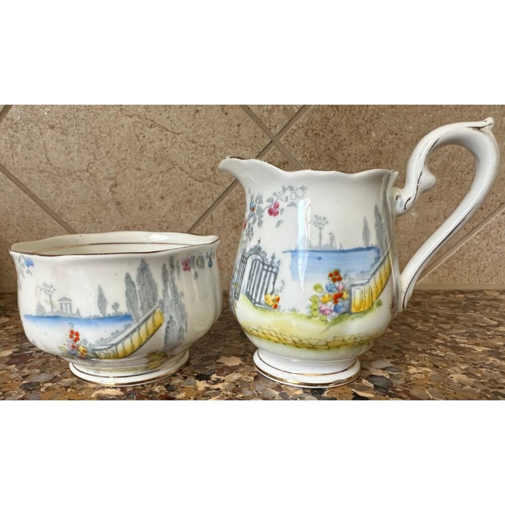 Royal Albert Bone China Open Sugar and Creamer Bowls England Rosedale 7224
